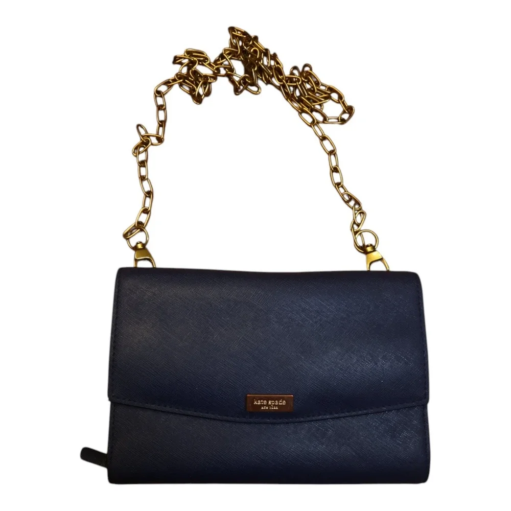 Kate Spade iPhone Case Wallet Laurel Navy w/ added Gold Chain GUC